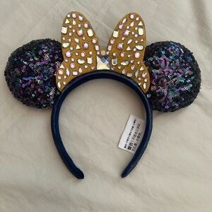 DisneyWorld 50th Anniversary Sequined Minnie Ears Headband with yellow bow